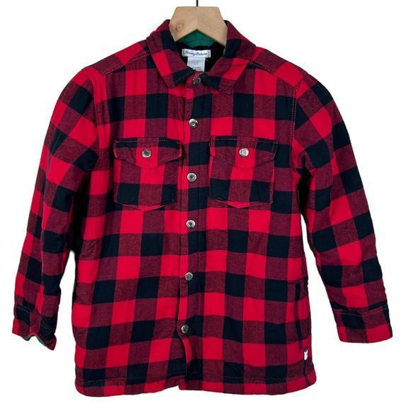 Tommy Bahama Boys Red Buffalo Plaid Long Sleeve Sherpa Lined Flannel Shirt Large - Picture 1 of 5